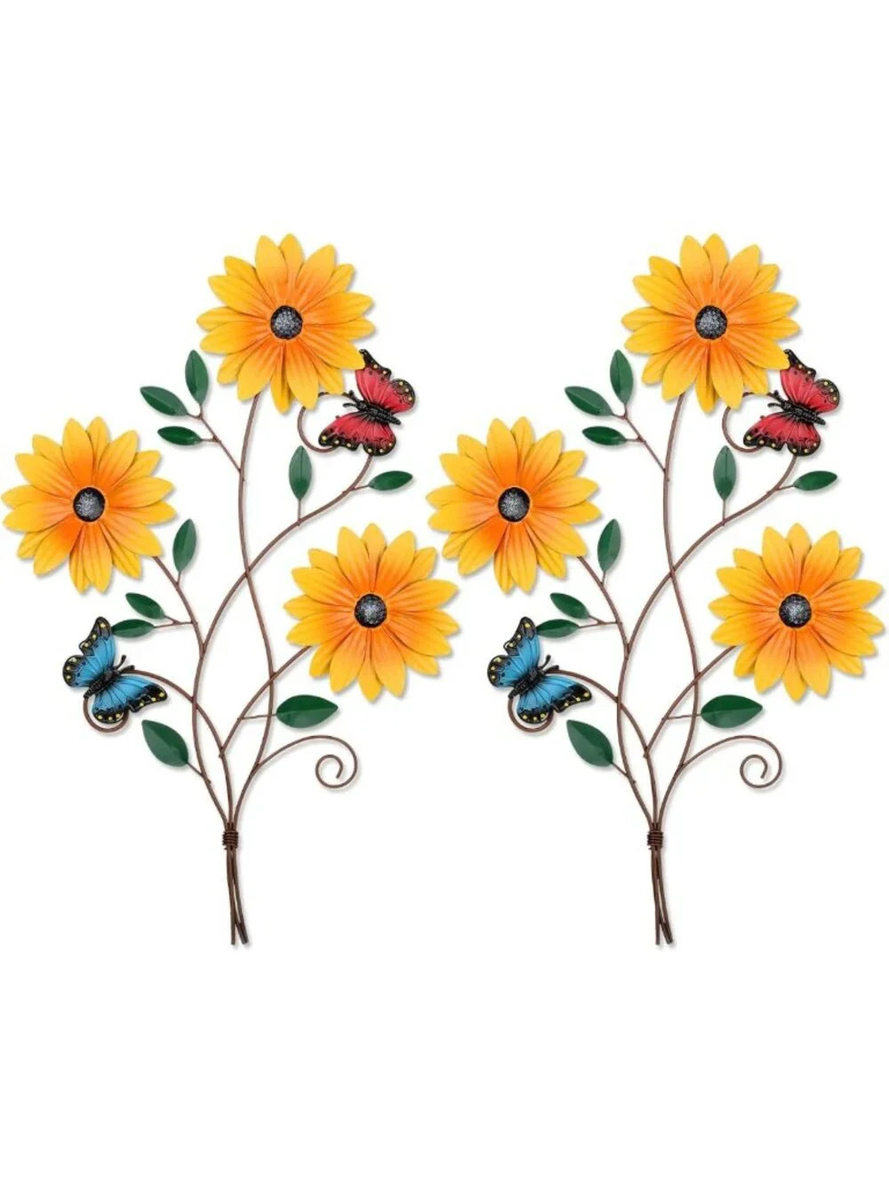 Rustic Metal Sunflower Wall Art - Vintage Butterfly Decor for Home & Patio (2